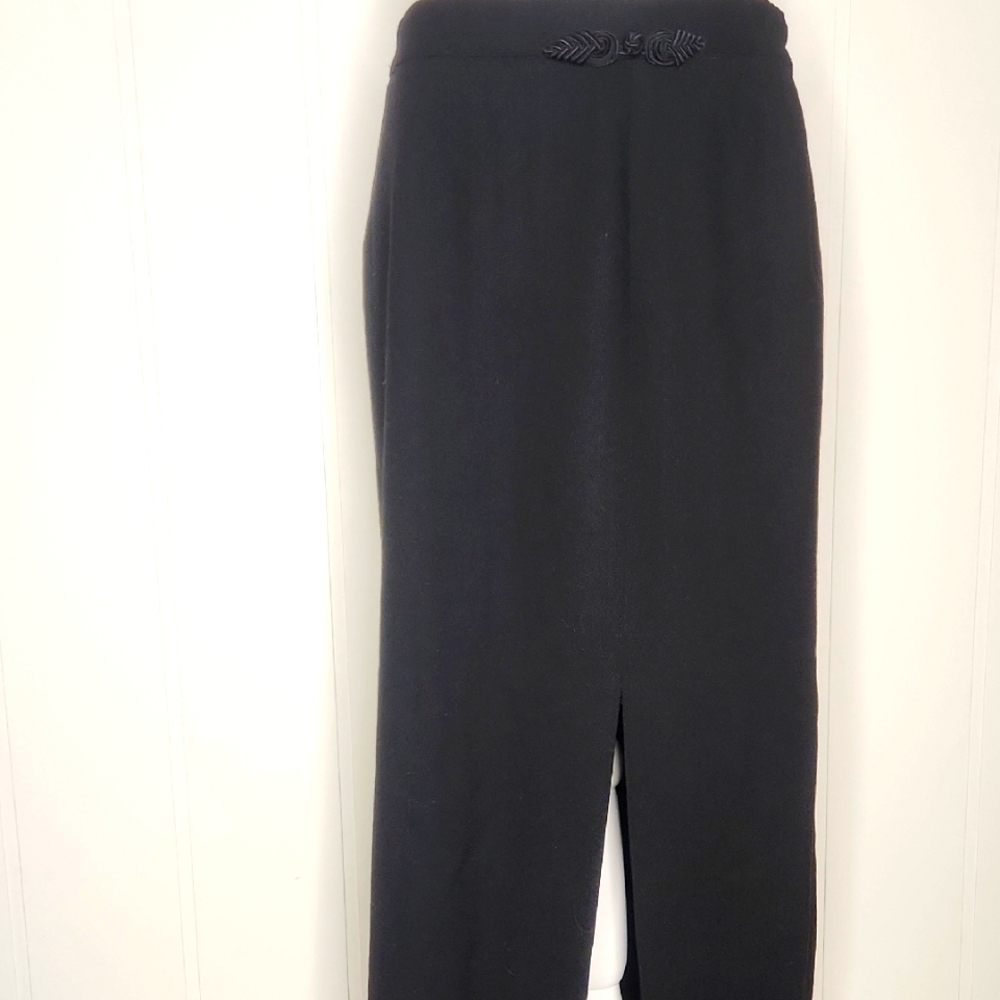 Vintage Black Wool Minimalist Office Timeless Capsule Classic Pencil Maxi Skirt